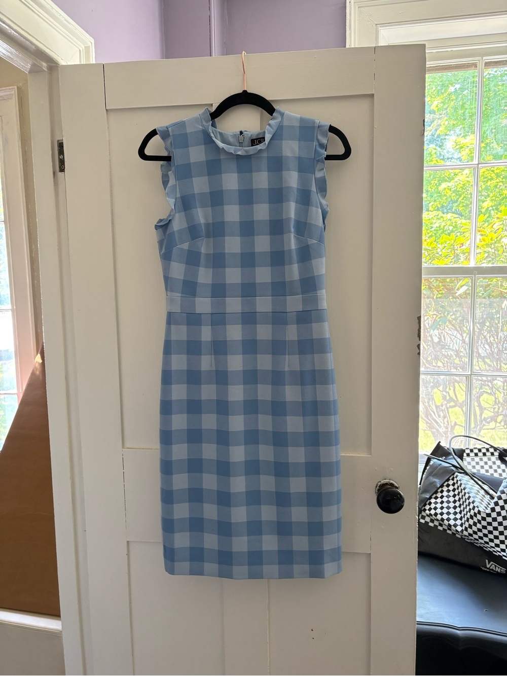 J. Crew Light Blue Gingham Sleeveless Midi Dress